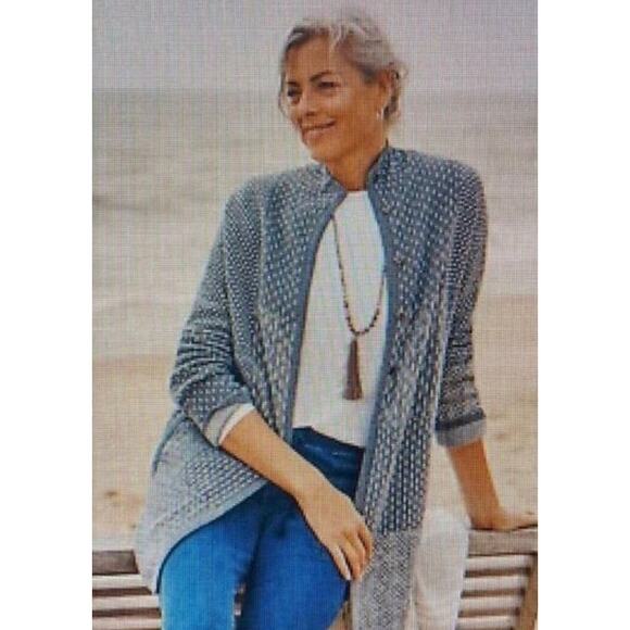J Jill Pure Jill Patchwork Jacquard Cardigan Topper Blue Women's M - Picture 1 of 10